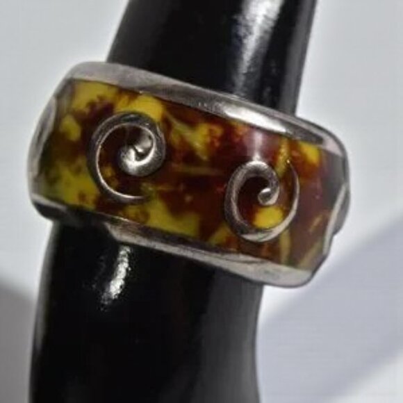 Vintage Flli Menegatti Sterling Silver Modernist Band Ring Swirl Circle Signed - Picture 2 of 5